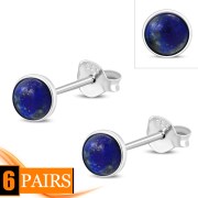 Lapis Lazuli Round Sterling Silver Stud Earrings, e440st